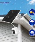 Outdoor Camera Solar Panel Charger 5W 5V With USB C And Plug For Spotlight Cam Plus And Stick Up Cam Pro Waterproof IP65 shown in rainy weather