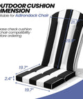 50x20 Inch Adirondack Chair Cushions Set Of 2 Outdoor Rocking Cushions All Weather Waterproof Fade Resistant High Back Patio Replacement Cushions Black Stripe Yarn Dyed Skin Safe PFAS Free, showing dimensions for cushion fit.