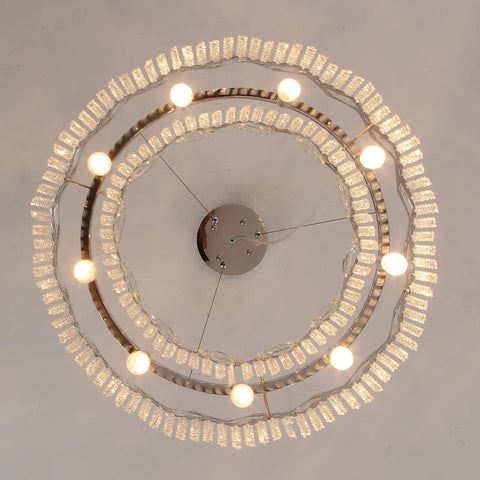 Top view of Dope Modern K9 Crystal Chandelier With Nine Lights Raindrop Pendant Ceiling Light Chrome Finish 23.6 Inch Diameter