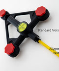 Rock Solid Adjustable Alignment and Leveling Stand for Approach R10 Monitor with red knobs and black frame