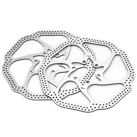 Badass Mountain Bike Mechanical Disc Brake Set With Front And Rear 160mm Heat Resistant Rotors and Steel Calipers, two rotors displayed.