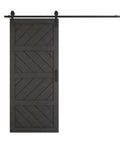 Sliding Barn Door 30x84 Inches Black With Modern Paneled Wave Design, Complete Barn Door Set, Waterproof PVC Surface, Easy Assembly