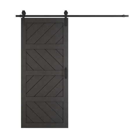 Sliding Barn Door 30x84 Inches Black With Modern Paneled Wave Design, Complete Barn Door Set, Waterproof PVC Surface, Easy Assembly