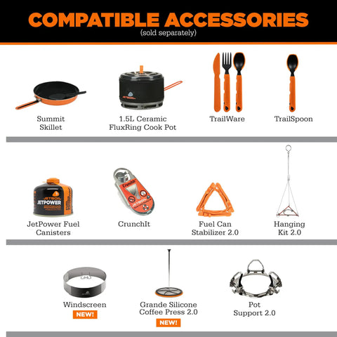 Compatible accessories for Flash Java 1.8L Portable Stove With Coffee Press For Camping and Backpacking, shown in image.