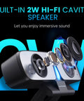 Premium 2K Webcam With Built In Speaker And Noise Canceling Mic, Straight Up Crisp Video For PC, Zoom, Teams And Streaming, Privacy Shutter, Rapid Autofocus And Low Light Setup close-up of built-in 2W Hi-Fi speakers with elements explosed