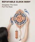 Dope 3D Wooden Clock Puzzle Kit For Adults And Teens DIY Wall Clock With Quartz Movement And Low Noise Pendulum Swing Real Wood Model Kit For Vintage Style Room Decor For Men And Women Home Office, rotatable wooden clock body on wall