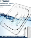 10 Pack 1/6 Size Crystal Clear Polycarbonate Food Pan Lids With Secure Handles Universal Restaurant Kitchen Covers submerged in water.