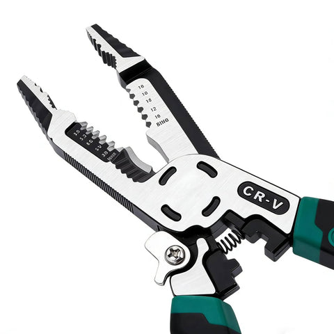 10 In 1 Wire Stripper Tool For Copper Aluminum And Steel Wires Heavy Duty Multifunction Cable Cutter with visible CR-V marking