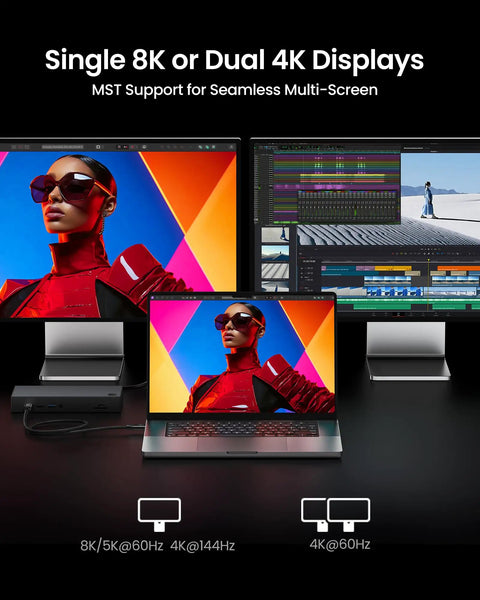 Ultra Fast USB4 Thunderbolt 4 Cable 1ft 40Gbps Data Transfer 240W PD Charging 8K60Hz Ready Perfect For Docks External GPUs Laptops Monitors And High Power Gear connected to laptop and dual displays