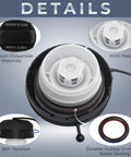 Details of Honda Gas Cap Replacement 17670-SHJ-A31 with POM plastic, 360° rotation, and durable rubber O-ring seal.
