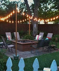 Outdoor String Lights 48 Ft Waterproof Patio Lighting With 2W Dimmable LED Bulbs illuminating backyard seating area.