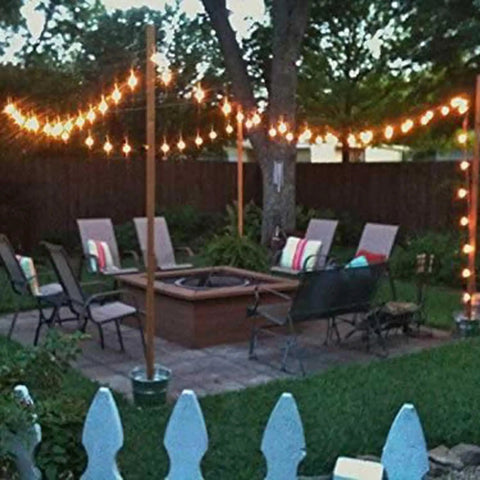 Outdoor String Lights 48 Ft Waterproof Patio Lighting With 2W Dimmable LED Bulbs illuminating backyard seating area.
