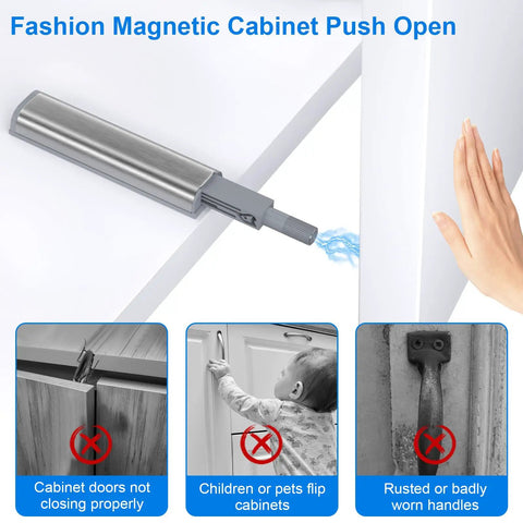 Slick Six Pack Push To Open Cabinet Latches With Integrated Magnetic Springs for clean line drawers shown in use.