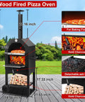 Wood Fired Outdoor Pizza Oven For Backyard Cooking With 12 Inch Pizza Stone Peel Grill Rack And Waterproof Cover, shown on patio