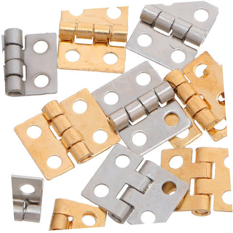 Copper Mini Hinges For Craft Projects And Jewelry Boxes, 100 Pack, Small 4 Hole Hinges scattered in mixed colors