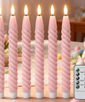 Pink Flameless Taper Candles Real Wax With Remote Timer 6 Pack 9.8 Inch LED Spiral 3D Wick Battery Operated