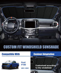 Ford F150 Windshield Sun Shade Custom Fit For 2021 To 2026, foldable window cover, dashboard view from inside truck