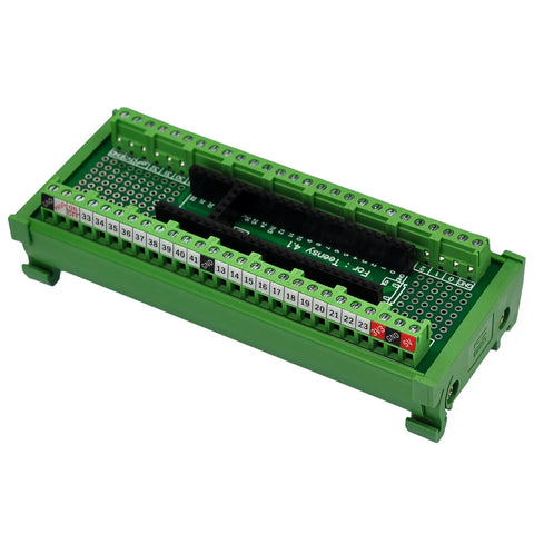 Pro Grade Industrial Terminal Block Breakout Board for Microcontrollers on DIN Rail Mount with 112 DIY Solder Pads, side view