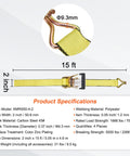 2 Inch By 15 Foot Ratchet Straps Beefy Heavy Duty 4 Pack with Double J Hooks and Padded Handles, specifications diagram
