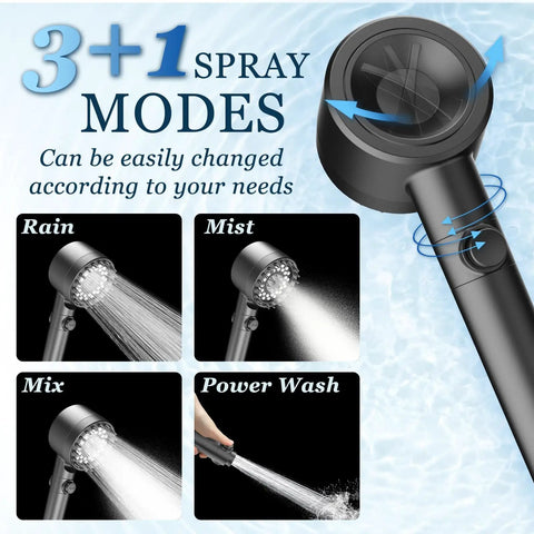 Filtered Shower Head With Handheld, Powerful High Pressure 4 Spray Showerhead modes including rain, mist, mix, and power wash.