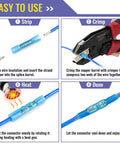 Instructional steps for using Blue Heat Shrink Butt Connectors Kit For Marine Wiring AWG 16 To 14