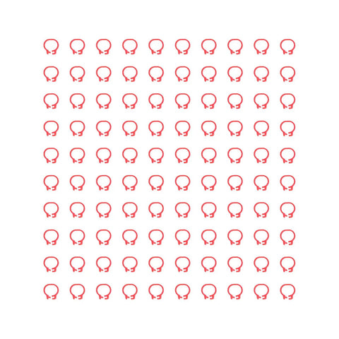 100 Pack 8mm Plastic Bird Leg Bands For Pigeons And Small Birds, arranged in a grid, red clip-on poultry leg rings.
