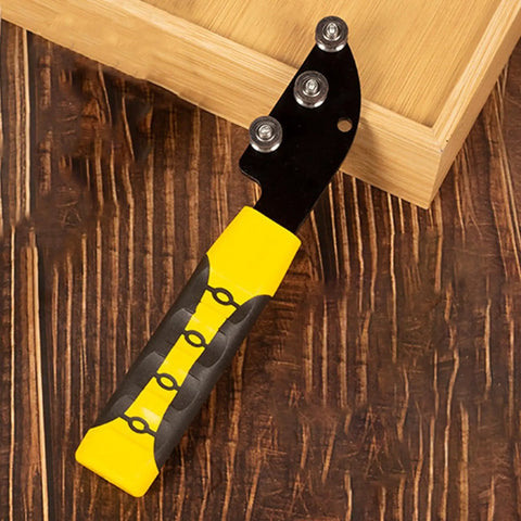 High Performance Copper Wire Straightener With Comfort Handle, black and yellow tool on wooden surface for efficient wiring tasks.