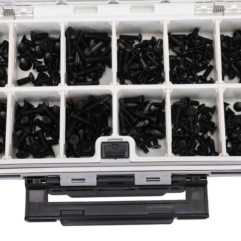 Universal RC Screw Kit With 537 Pcs Double Sided Screws And Nuts Organizer Box Hardware Fasteners For 1/8 1/10 1/12 And 1/16 Scale RC Cars Trucks Crawlers On Road Vehicles, black screws in organizer box