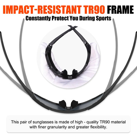 Impact-resistant TR90 frame of Polarized Sports Sunglasses With Five Interchangeable Lenses For Guys And Gals, Ultralight 19.2g