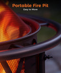 Close-up of 30 Inch Outdoor Fire Pit With Spark Screen And Grill, Portable Wood Burning Patio Heater focusing on screen texture
