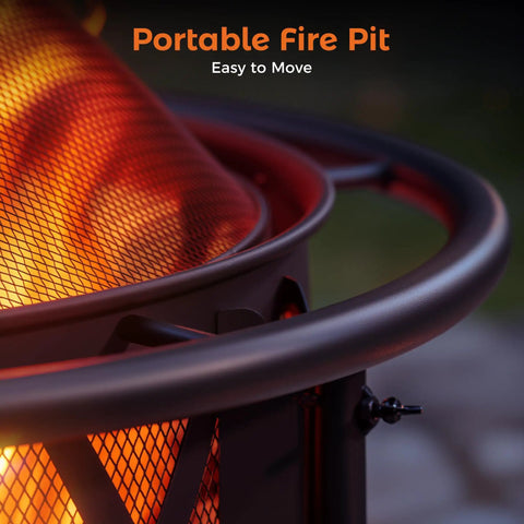 Close-up of 30 Inch Outdoor Fire Pit With Spark Screen And Grill, Portable Wood Burning Patio Heater focusing on screen texture