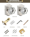 Clear Octagon Crystal Glass Door Knob Kit With Keyless Passage Handle For Hallway, Closet, Pantry, Satin Nickel Arched Rosette, accessories