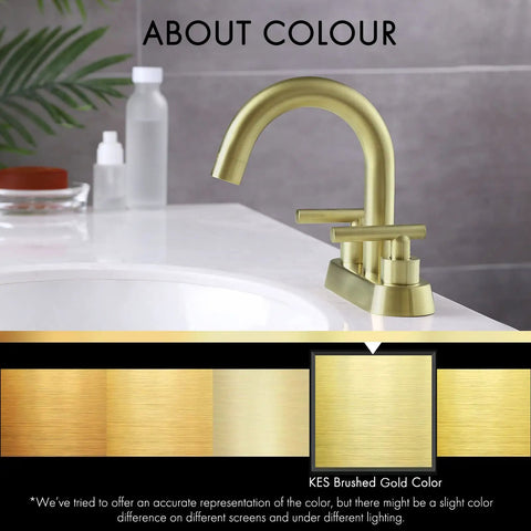 Brushed Gold Bathroom Faucet For Modern Vanities, 4-Inch Centerset Design, Sleek Brass Construction With Brushed Gold Finish, Sink Drain Not Included, L4117LFF12-BZ