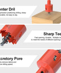 XDENGP 6-piece bi-metal hole saw kit with orange cutters, sizes 5/8-1-3/8 inches, for wood, plastic, drywall, soft metal