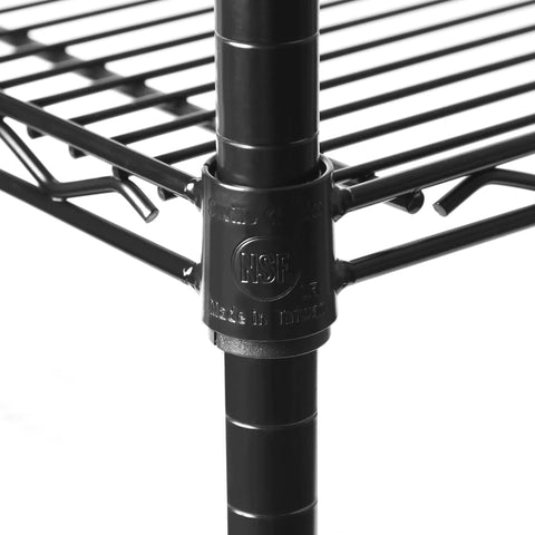 Close-up of Heavy Duty 5-Tier Wire Shelving Rack With 800 Lb Per Shelf And 4,000 Lb Total Capacity, NSF certification visible