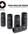 Six Piece Half Inch Drive Impact Socket Set For Any Job With Ten SAE And Metric Sizes showcasing thin wall design