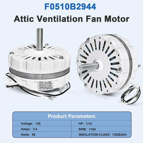 Universal Attic Ventilation Fan Motor Replacement Fits Lomanco 2000 And 1800 Series 120V 60Hz One Tenth HP 1100 RPM