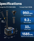 Specifications of All In One Pond Filter System Kit With 950 GPH Submersible Pump Filter Fountain And 13W Light