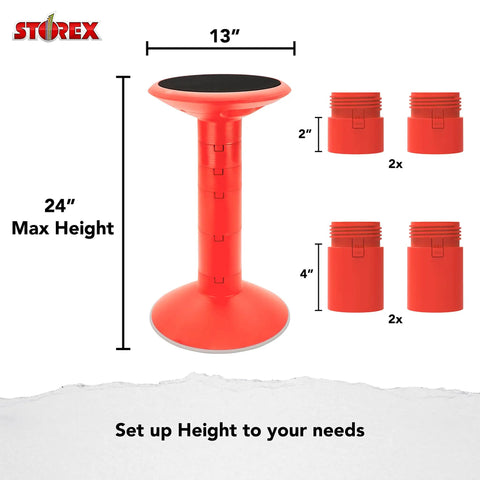 Active Tilt Stool For Ergonomic Office Setup And Standing Desks, Adjustable 12 To 24 Inch Height, Red Cushioned Seat Diagram