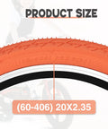 20x2.35 Bike Tire Set For BMX MTB Orange Folding Replacement Tire close-up showing 64-406 wheel size marking