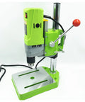 710W Mini Bench Drill Press Electric Metalworking Machine With 1-13mm Chuck For Precision Carving showing a green drill press with silver base.