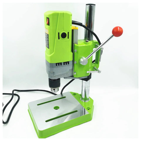 710W Mini Bench Drill Press Electric Metalworking Machine With 1-13mm Chuck For Precision Carving showing a green drill press with silver base.