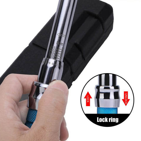 Close-up of Adjustable Torque Wrench 5 To 30 Nm With 30mm Open End And Click Stop Changeable Head for HVAC systems showing lock ring.
