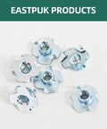 50 Piece 3/8-16 Tee Nuts Zinc Plated Steel Fasteners Featuring Four Prongs For Rock Solid Wood Furniture Assembly, showing Tee nuts.