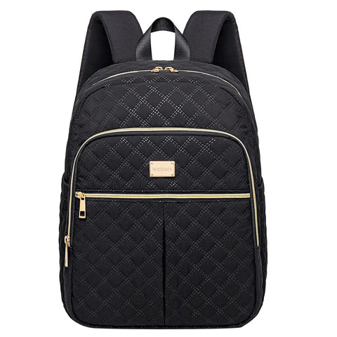 Womens Lunch Backpack With 20L Insulated Cooler, front view with quilted design and gold zippers, side pockets visible.