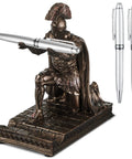 Knight Pen Holder Desk Organizer Resin With 2 Pens Funny Executive Stand, bronze knight holding pen on patterned base
