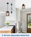 Farmhouse Pendant Light With Metal Frame And Wood Grain Finish, Farmhouse Vibe, 48 Inch Adjustable Pipe Suspension in kitchen and hallway