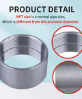 Stainless Steel 304 Weld On Bung Fitting 2 Inch NPT Female Thread Two Pack Heavy Duty Pipe Coupling for Fuel Plumbing Gas Refrigeration and Vacuum Systems, showing thread detail and material close-up.