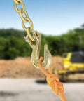 Tough As Nails 1/4 Inch Clevis Grab Hook For Rigging And Tow Pin Clevis Trailer Hook For Trucks And Flatbeds 3600 Lbs Working Load Limit 14,400 Lbs Breaking Strength Pack Of 6 attached to a chain in a construction setting.
