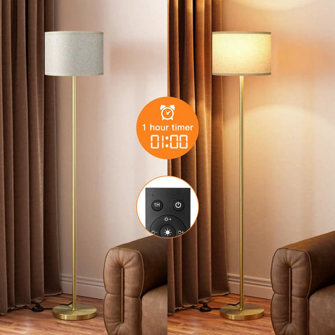 Floor Lamp With Gray Shade And Black Pole For Living Room Dope Modern Tall Stick Lamp For Bedroom Office And Dining Room Contemporary Tall Floor Light Bulb Not Included, dual view with timer